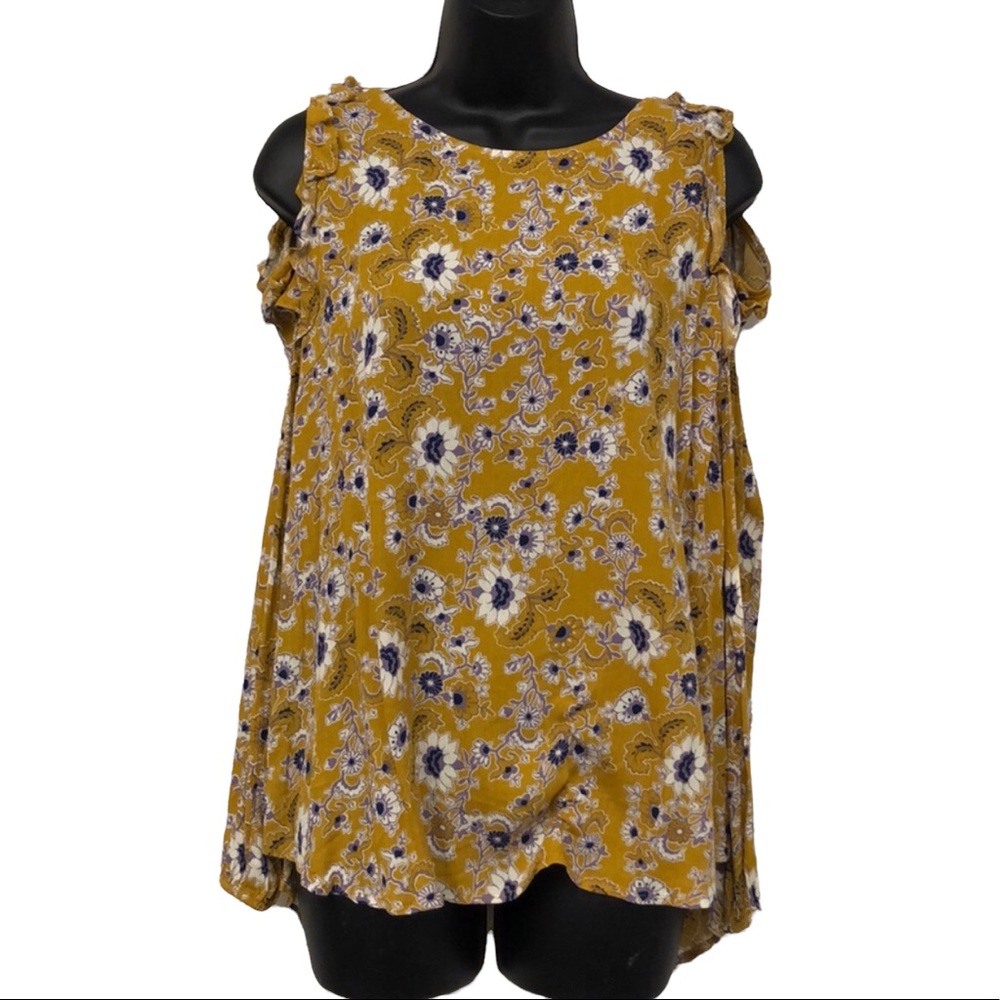 Rethm mustard floral cold shoulder blouse‎